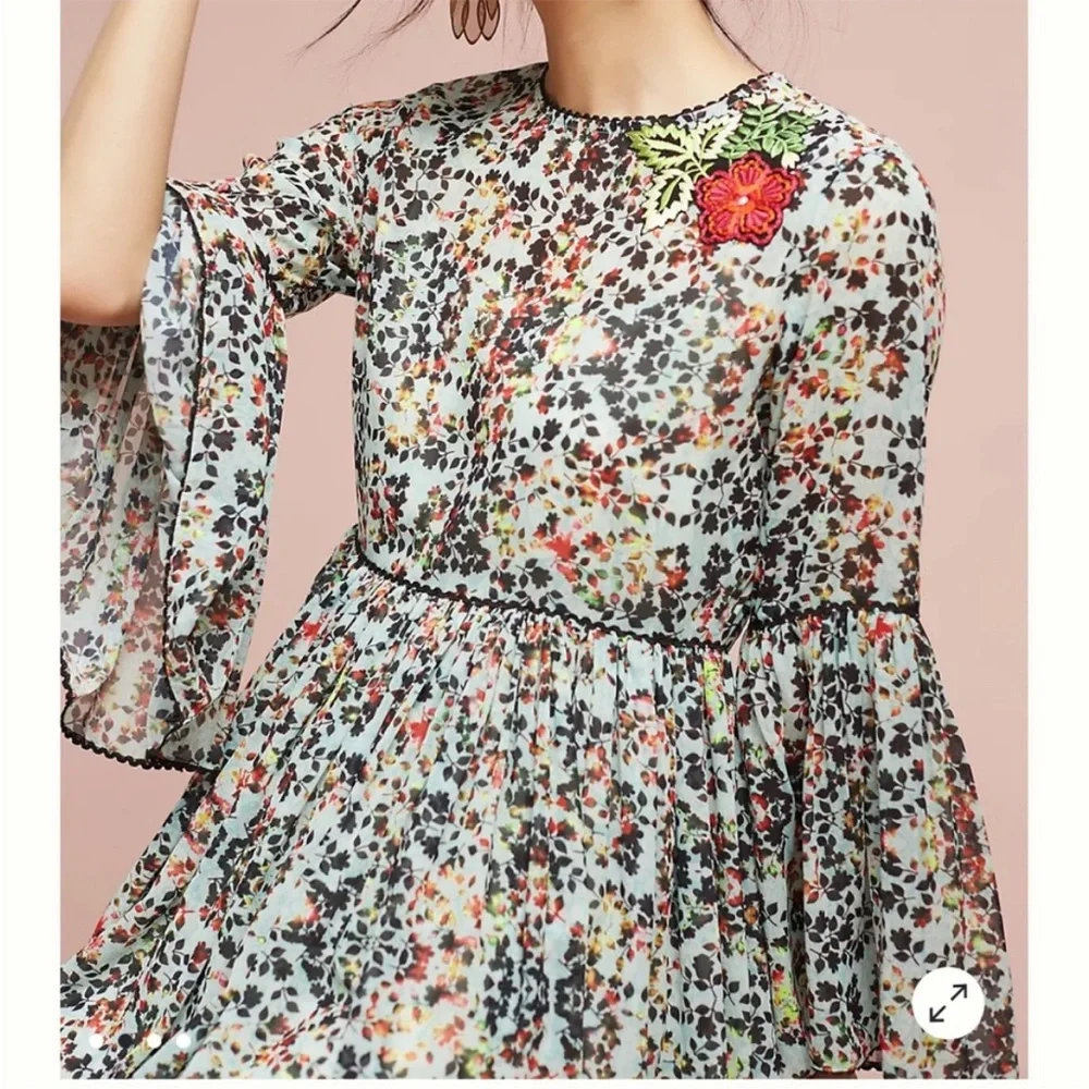 Anthropologie Bhanuni Green Bell Sleeve Sundress With Slip - Picture 5 of 8